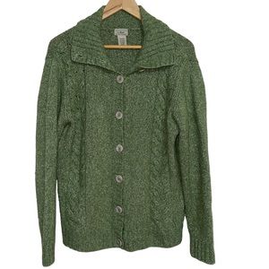 L.L. Bean Wool Blend Button Front Cardigan Green Marbled Size XL